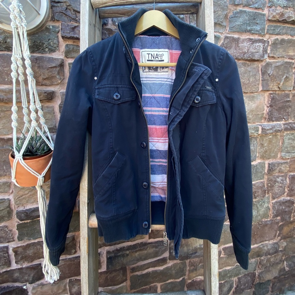 ✨TNA ARTIZIA BOMBER FLANNEL LINED WINTER JACKET WITH DETACHABLE HOOD XS - Picture 15 of 15
